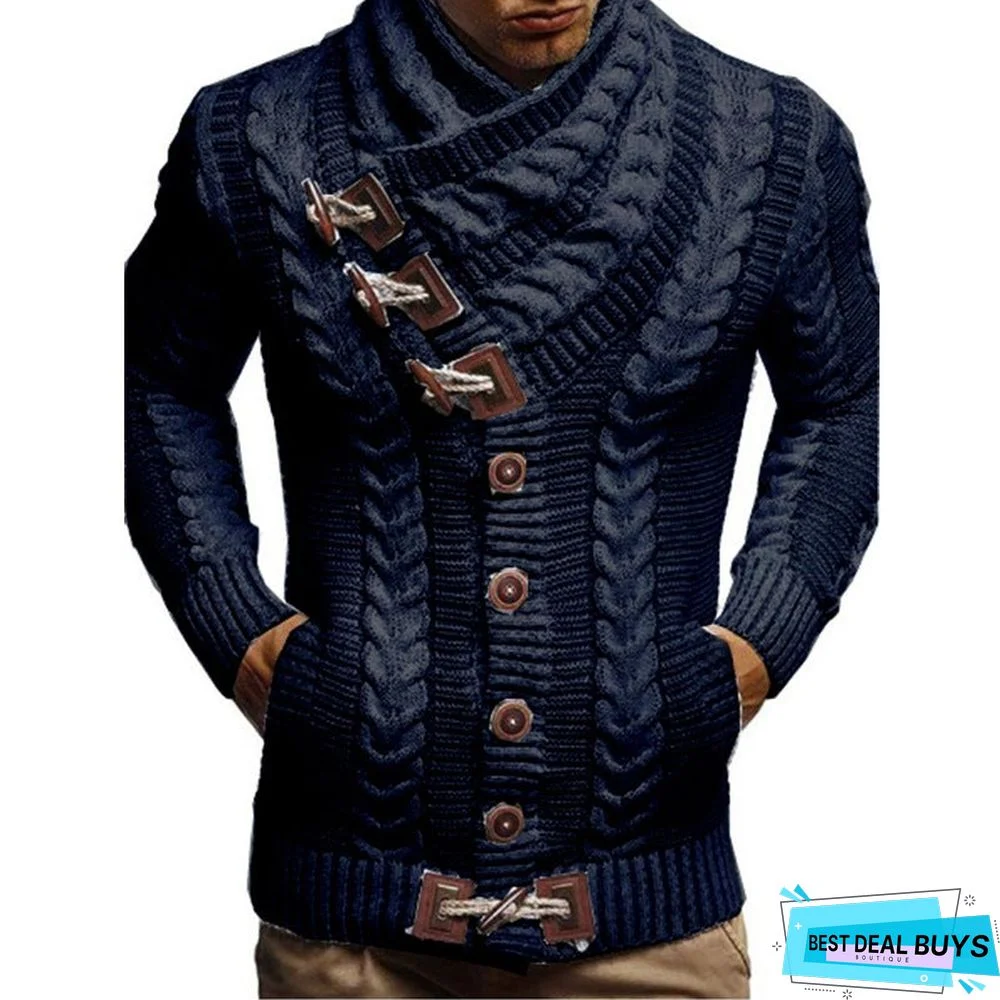 Men's Turtleneck Button Knitted Coat Sweater Large Size