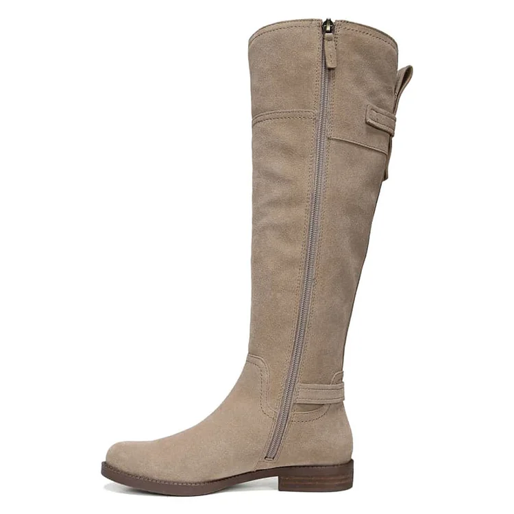 Grey suede flat knee 2025 high boots