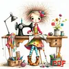 (PDF Pattern)Quirky Sewing Girl 11CT PDF Cross Stitch Pattern Instant Digital Download Counted Printable 15.75x15.75inch tapestrymarket