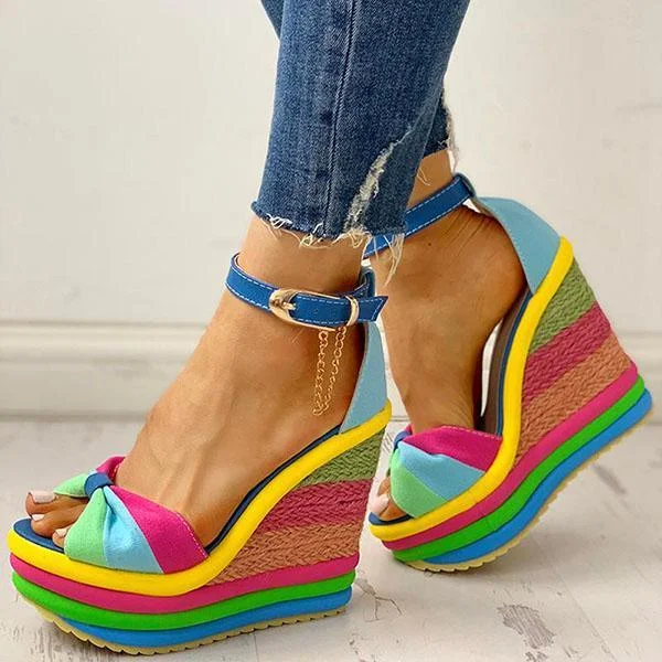 Women Colorful Rainbow Wedge Sandals