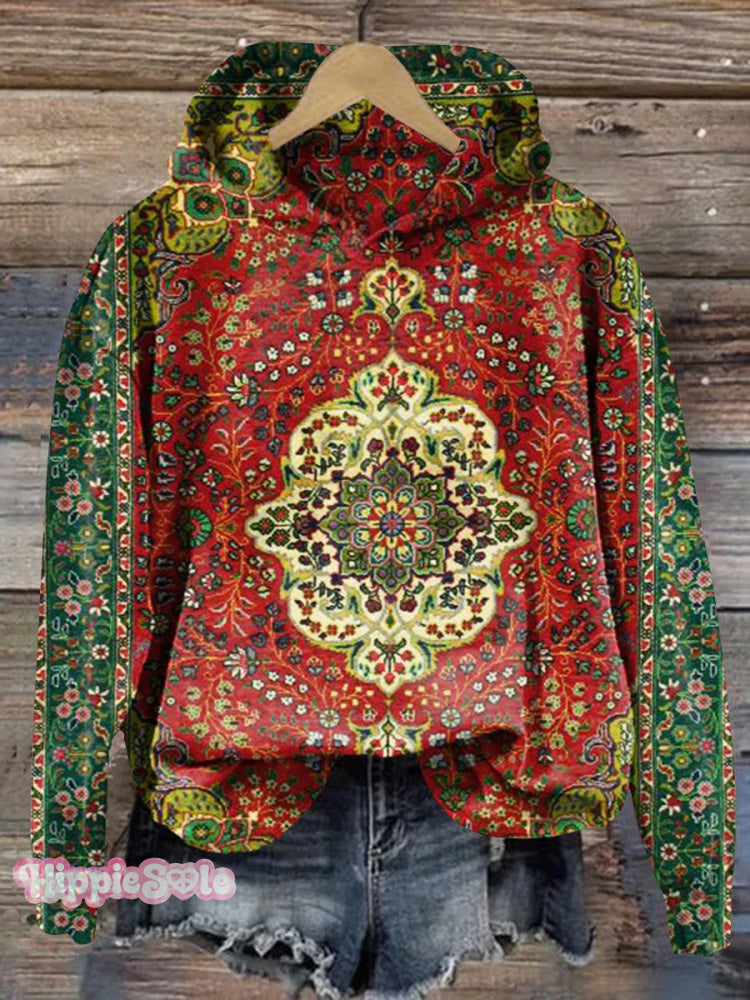Women’s Vintage Ethnic Pattern Art Print Casual Sweatshirt Multicolor / S