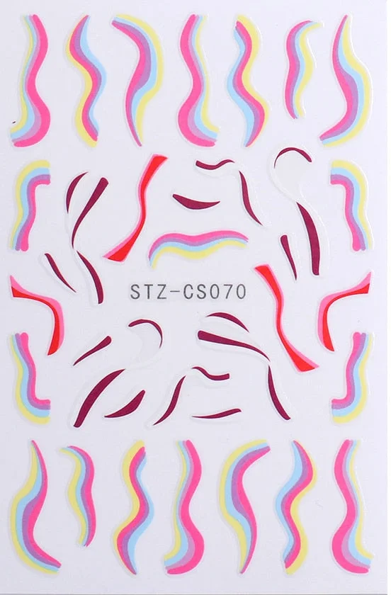 3D Swirl Lines Nail Sticker Geometry Irregular Whirling Wave Cow Print Decal on Nails Art Charms Manicure Slider Tip Accessories-Nail Inspo