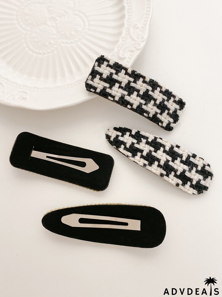 4pcs Houndstooth Print Hair Clip