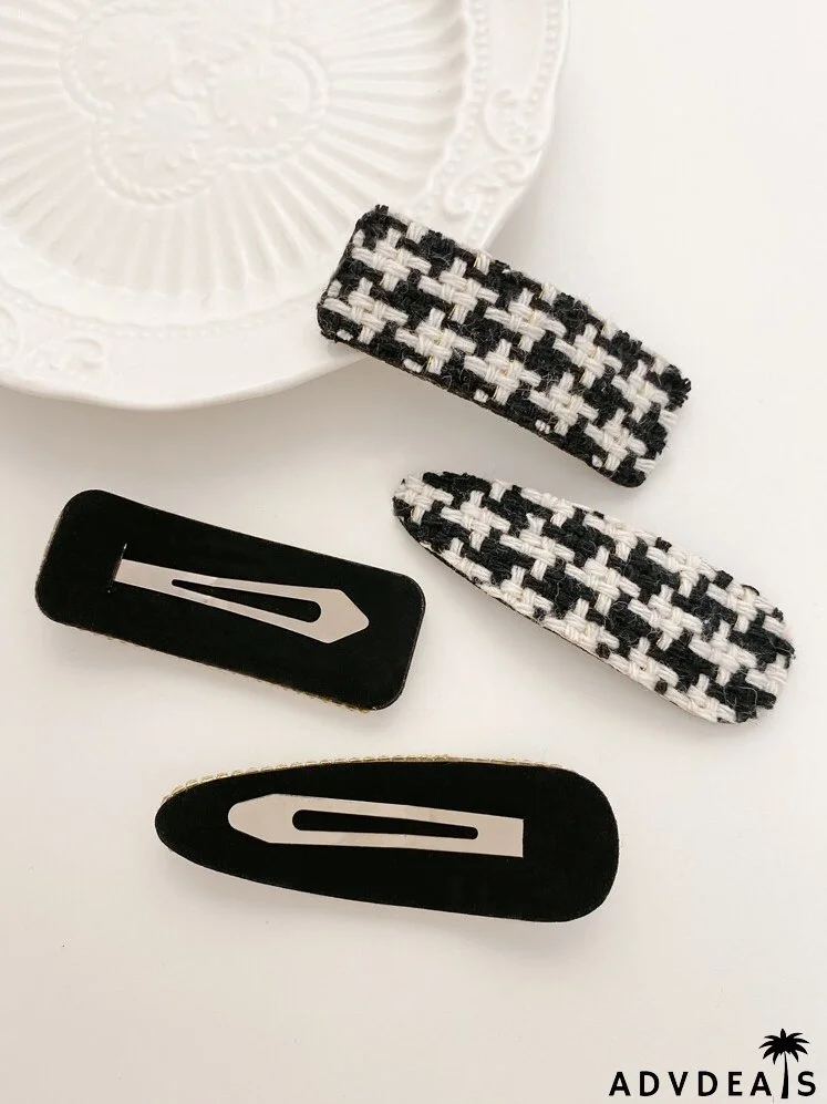 4pcs Houndstooth Print Hair Clip