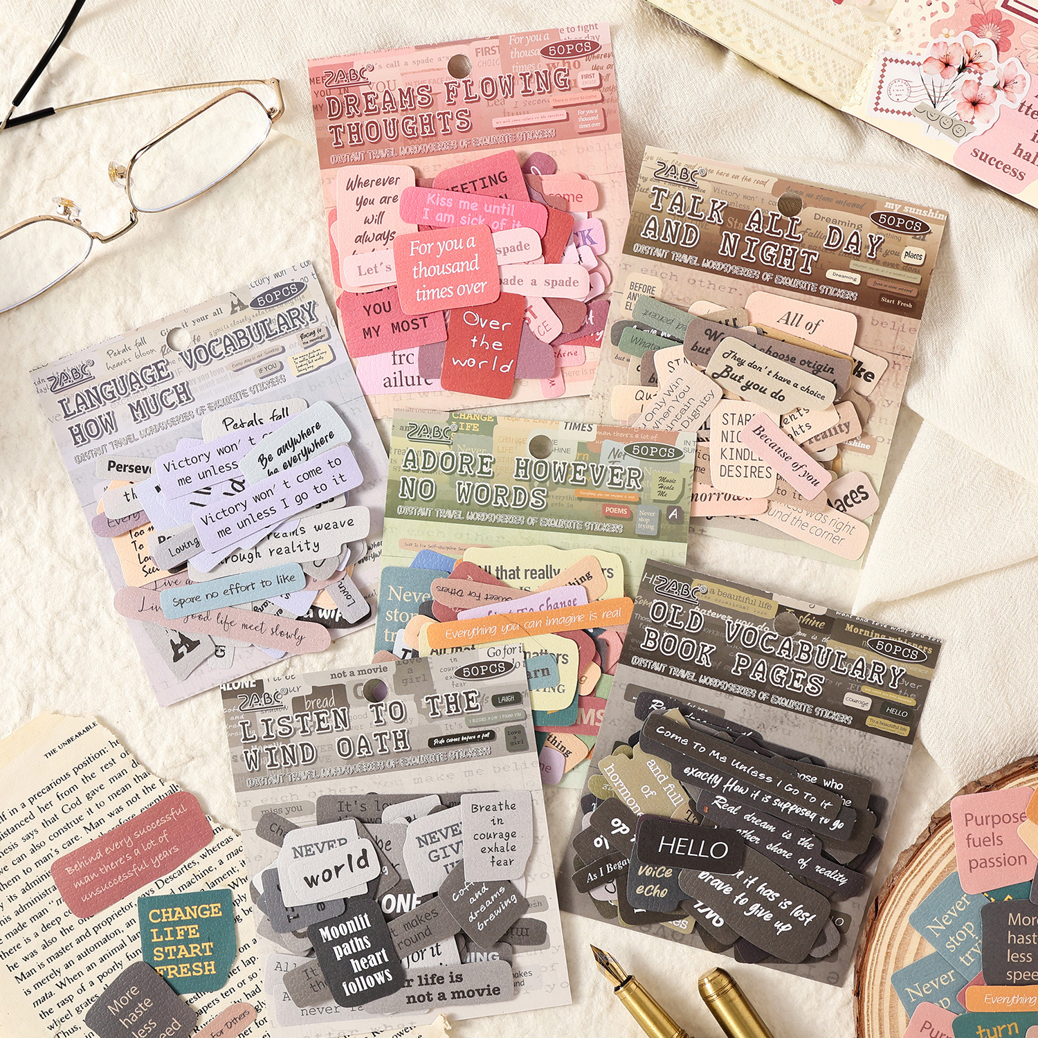 스티커 - 먼 여행의 단어 시리즈 빈티지 영어 텍스트