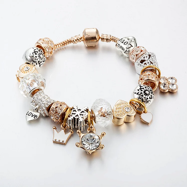 Pan family's new best-selling Crystal Beaded Bracelet women's DIY crown love snowflake pendant_ viptrois