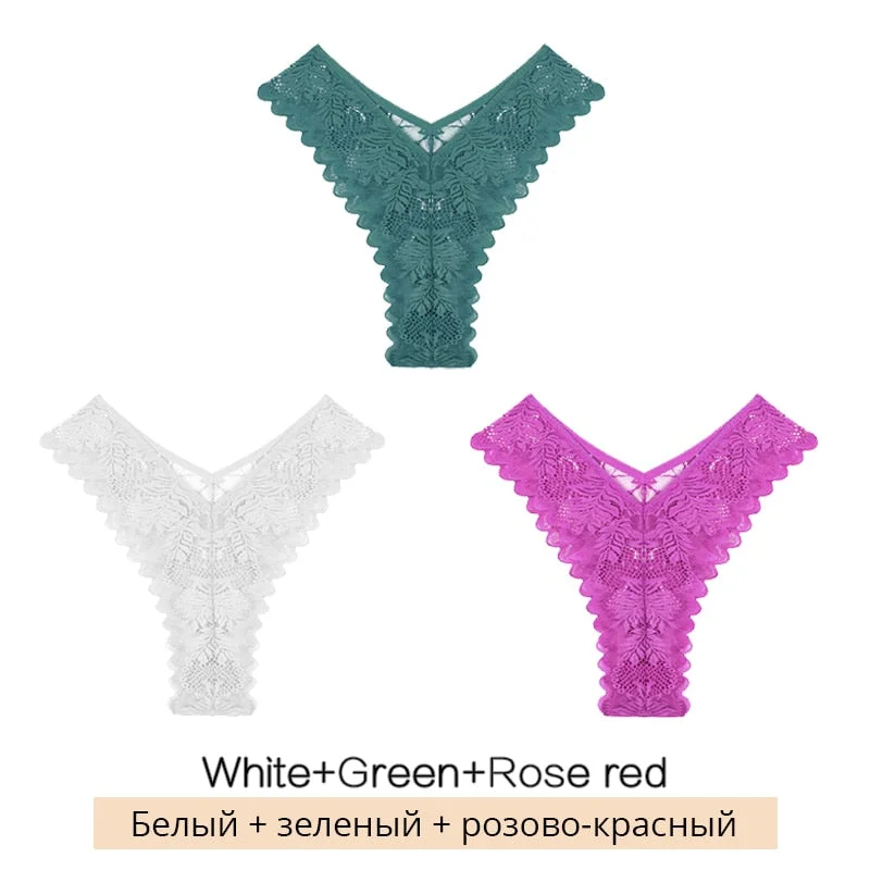 FINETOO Sexy Low-Rise Lace Panties 3Pcs/set Women Floral Brazilian Underwear S-XL Girls T-back Underpants Ladies Lingerie 2021