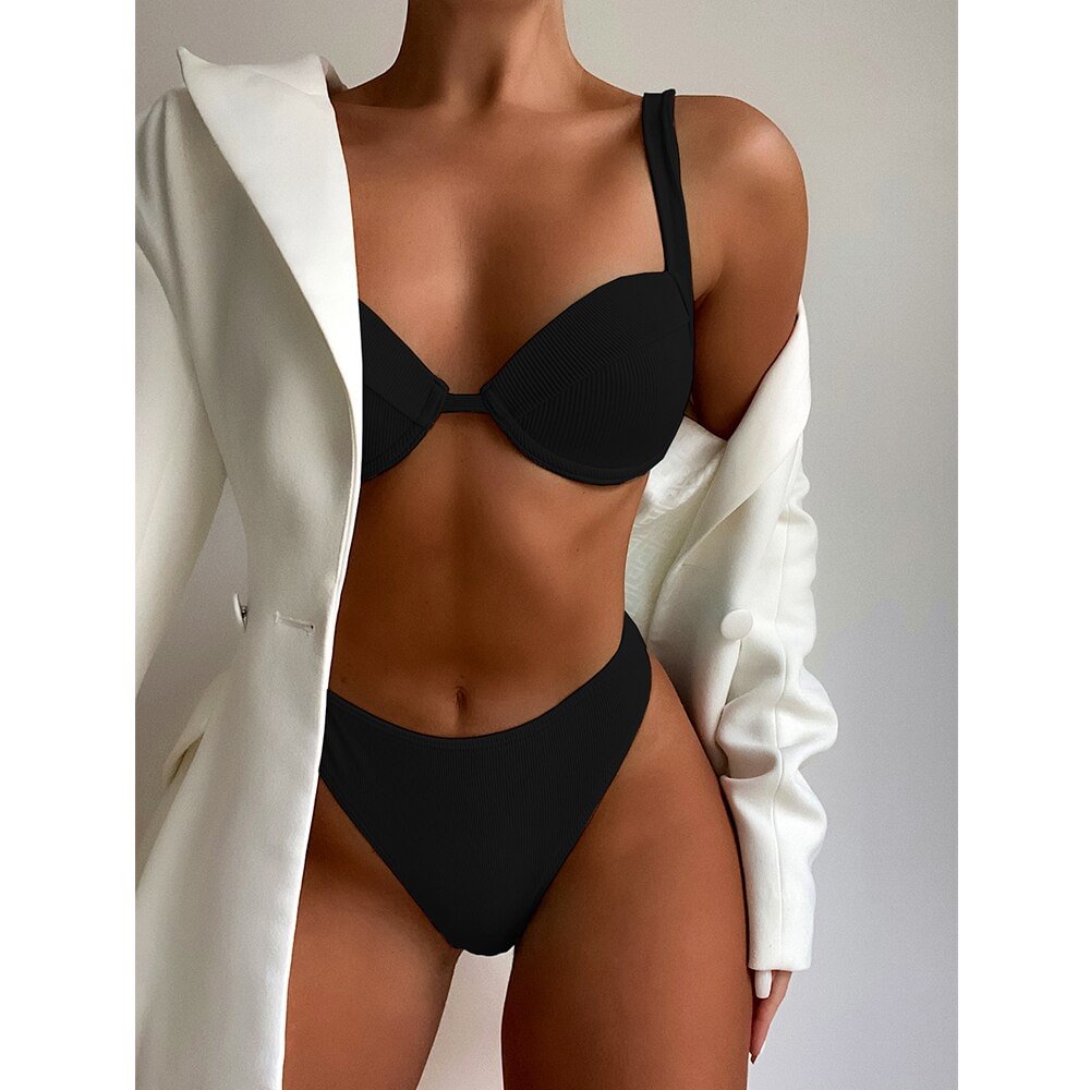 High Waist Bikini Underwire Push Up Swimwear Women 2021 Sexy Swimsuit Female Two Pieces Bikini Set Bather Bathing Suit Beachwear