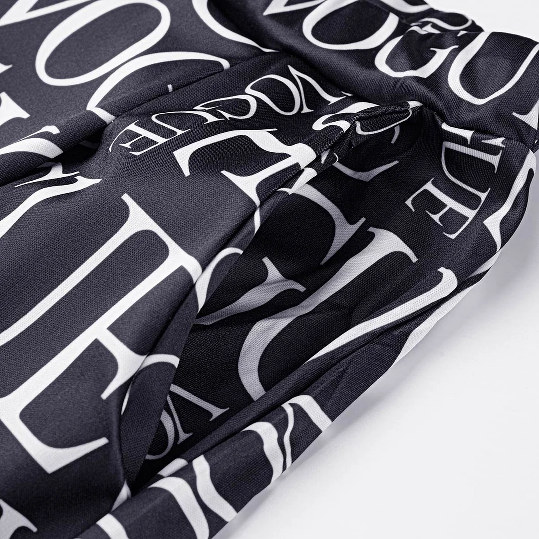 College Print Split Joint Loose High Waist Wide Leg Full Print Bottoms