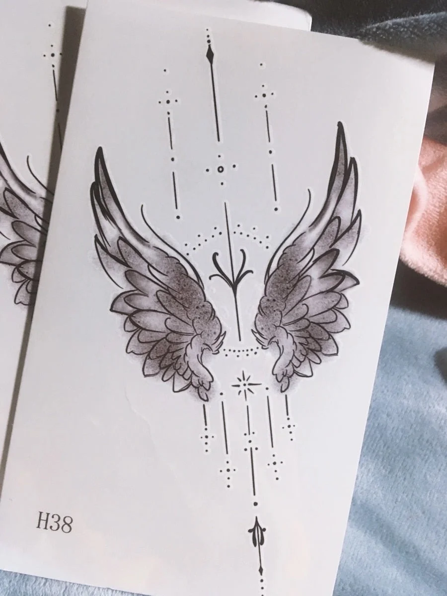 Black Angel Wing Waterproof Temporary Tattoo Stickers For Women Men Body Waist Arm Fake Tatto Art