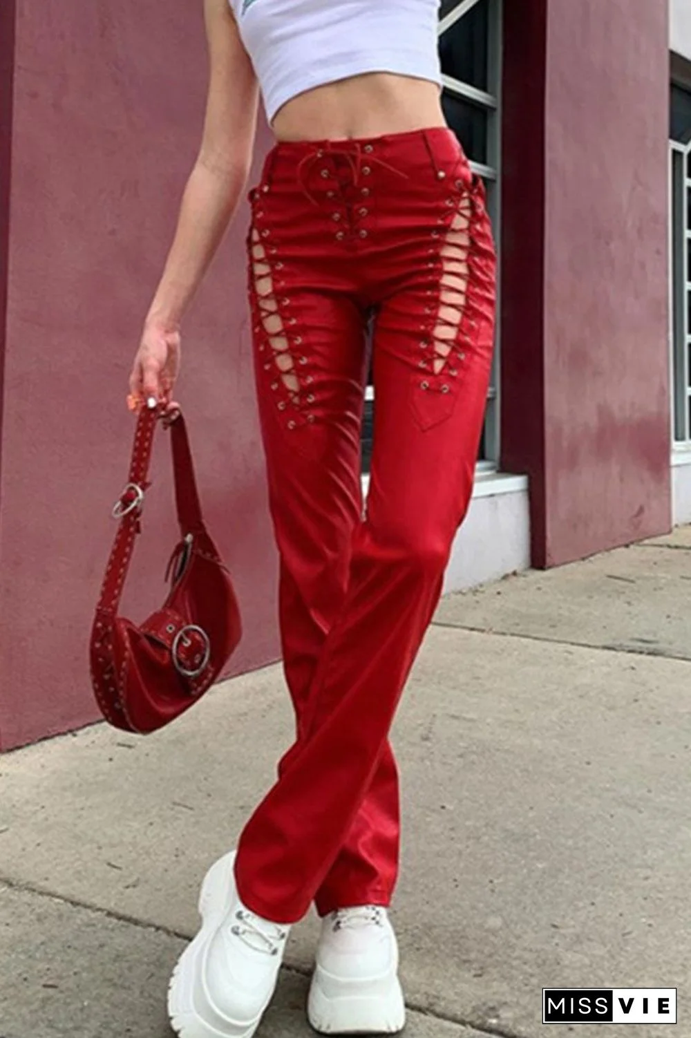 Sexy Solid Frenulum Regular Mid Waist Pencil Solid Color Bottoms