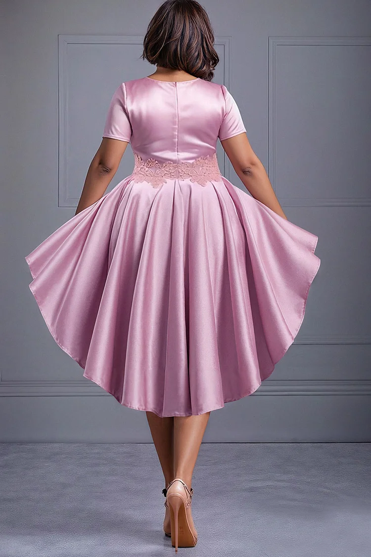 Xpluswear Design Plus Size Mother Of The Bride Pink Round Neck Short Sleeve With Skirt Overlay Elegant Bodycon Midi Dresses [Pre-Order]