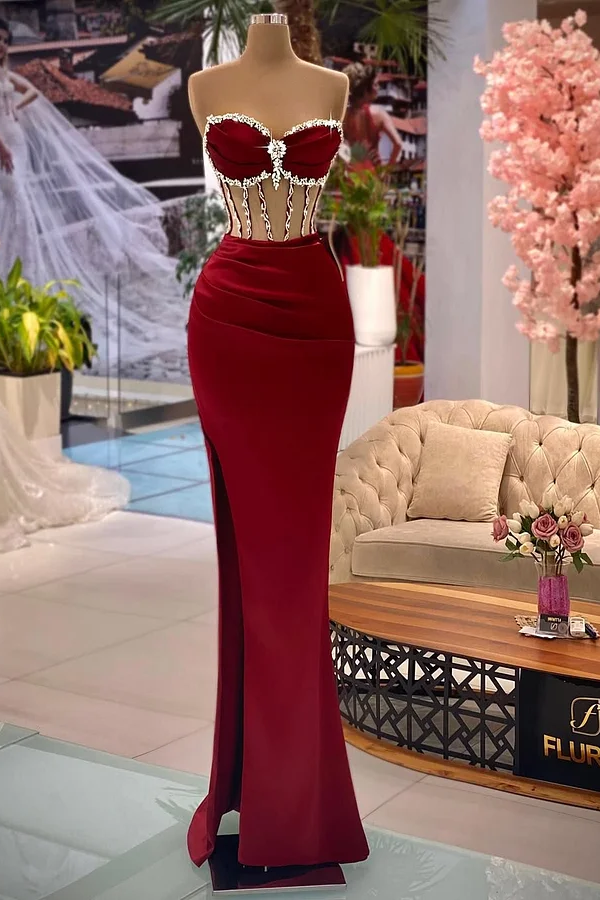 Daisda Sleeveless Strapless Sweetheart Mermaid Beads Prom Dress