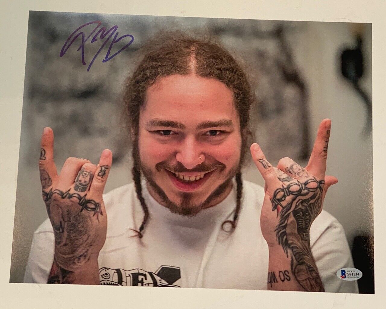 Post Malone Signed Autographed 11x14 Photo Poster painting Hollywood's Bleeding Beckett BAS COA