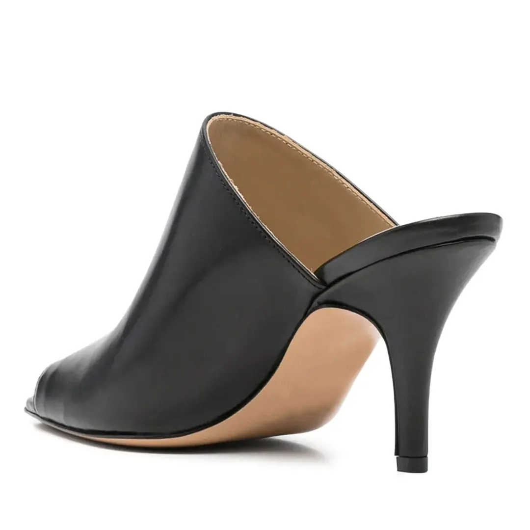 Classic Black Peep Toe Stiletto Heel Slip On Women's Mules Shoes