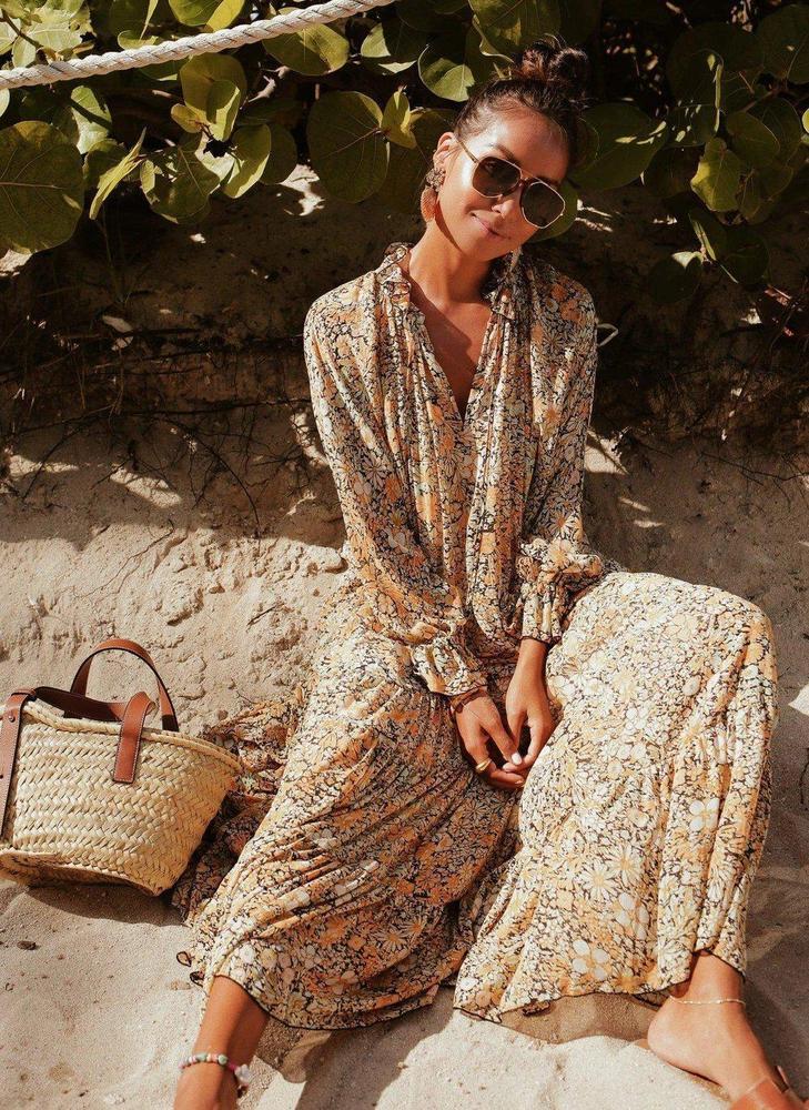 Toes in the Sand Floral Print Maxi Dress--vocosishoes