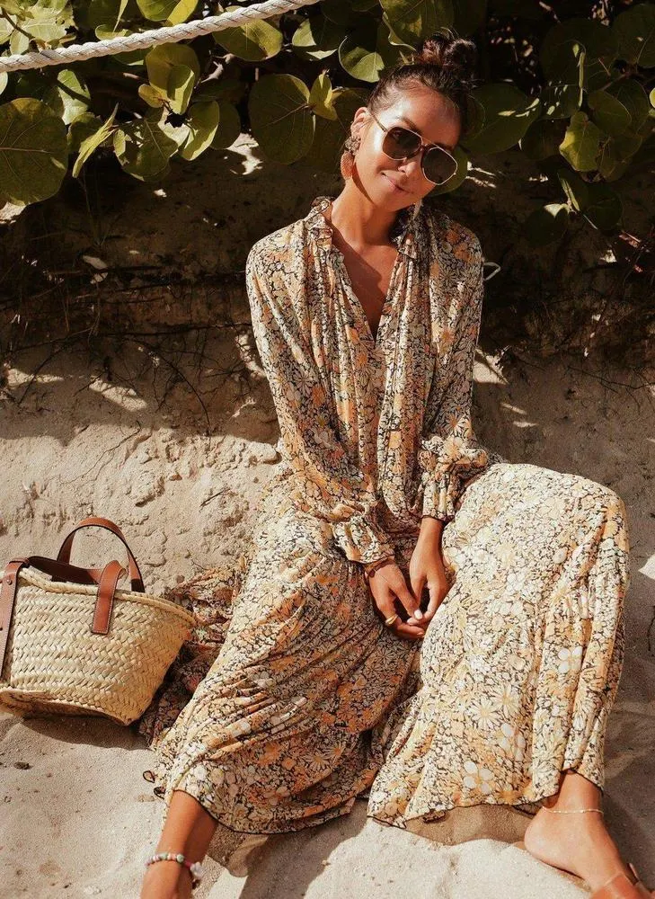 Toes in the Sand Floral Print Maxi Dress--vocosishoes