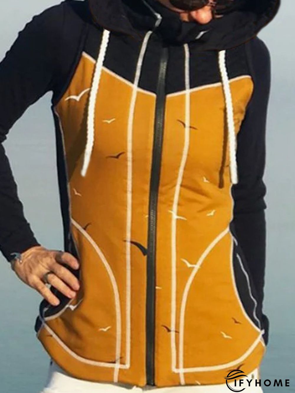 Plus Size Hoodie Floral Long Sleeve Cotton-Blend Fleece Coat | IFYHOME