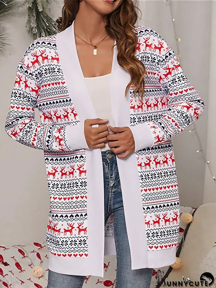 Ladies Christmas Fashion Women V-Neck Elk Printed Cardigan