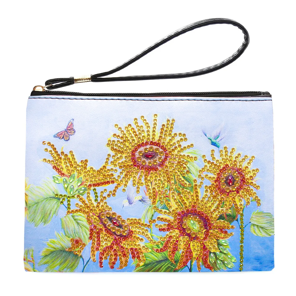 5D DIY Sunflower Partial Shaped Drill DIY Diamond Painting Bag with Zipper