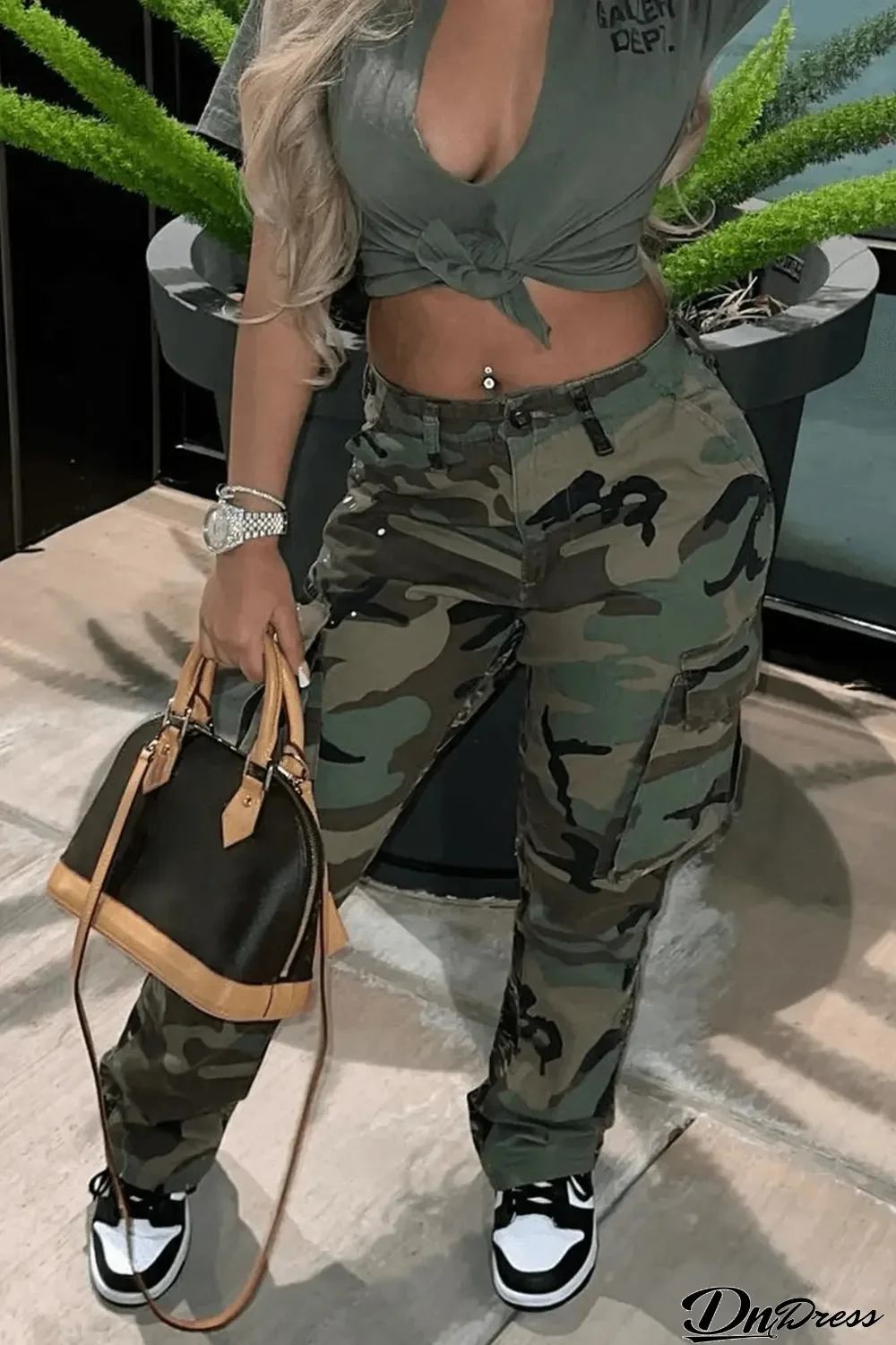 Women's high waist straight tube multicolor camouflage cargo pants