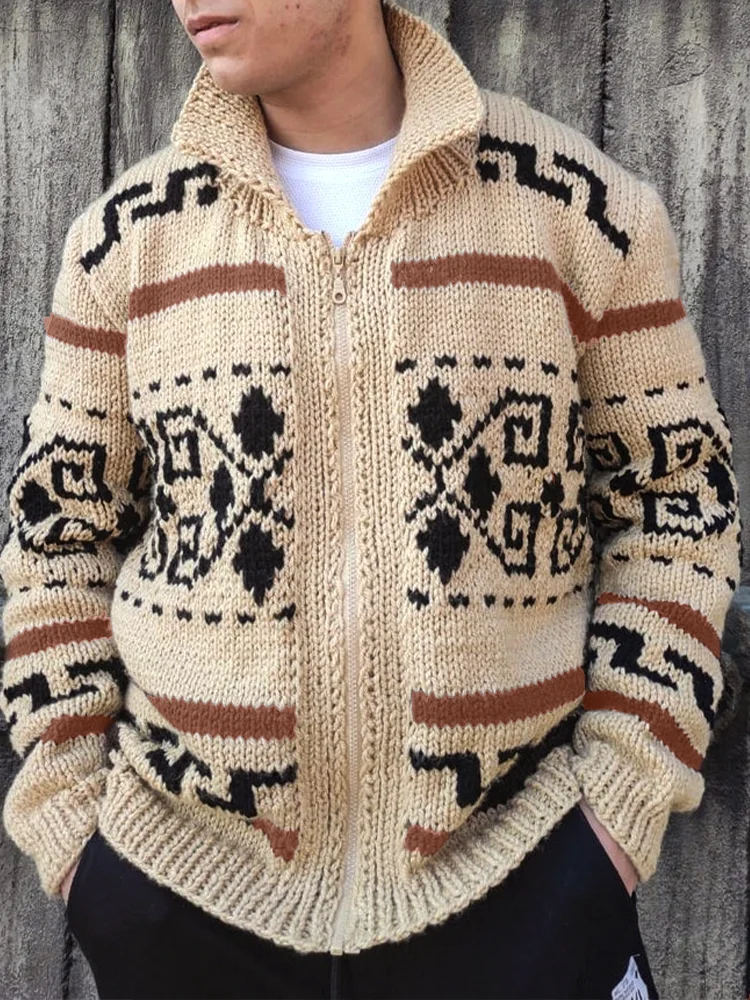 Utbros Vintage Geometric Pattern Cozy Knit Cardigan