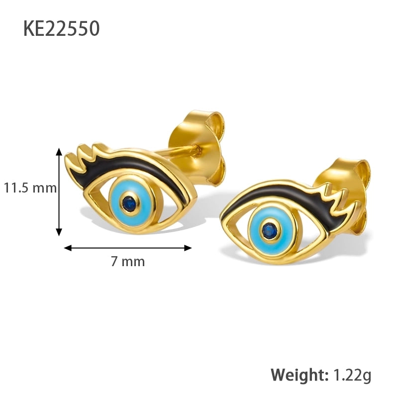 1 Pair 925 Sterling Silver Zircon Rainbow Devil’S Eye Candy Ear Studs