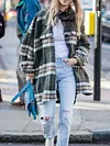 Fashion Loose Plaid Lapel Collar Buttoned Long Sleeve Woolen Coat