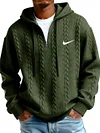 Men's Half Zip Cable-Knit Textured Fleece Hoodie