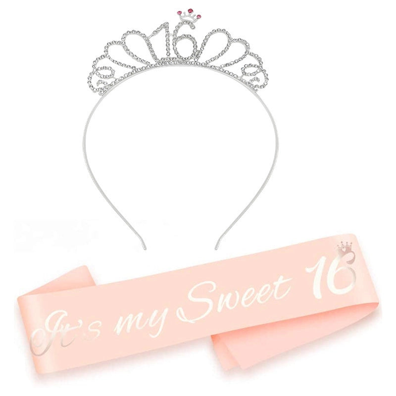 Hot Sale Champagne Birthday Shoulder Strap Crown Set 16 18 21 30 40 50 60 70 80 Headband