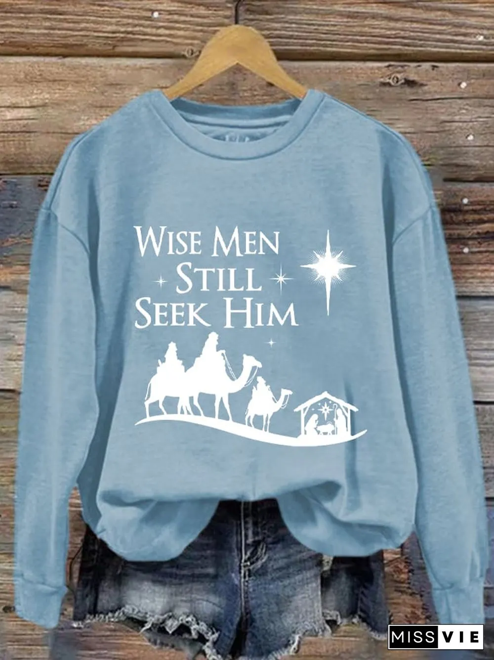 Women's Christmas Faith Wise Men Still Seek Him Christian Printed Sweatshirt