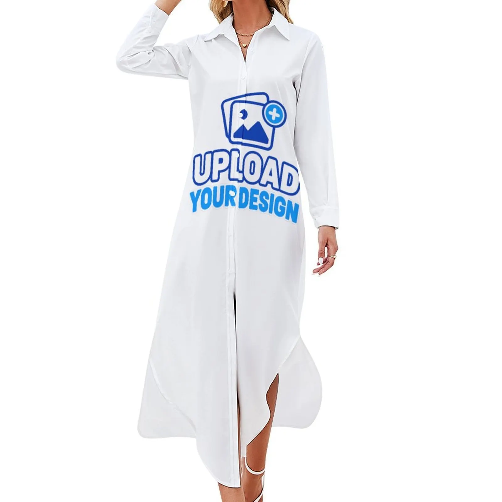 Custom Button-Collar Long-Sleeve Shirt Dress product image 8