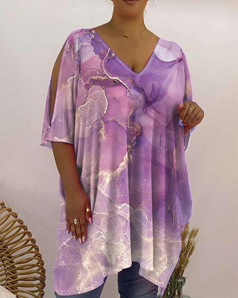 V-Neck Loose Casual Print T-Shirt