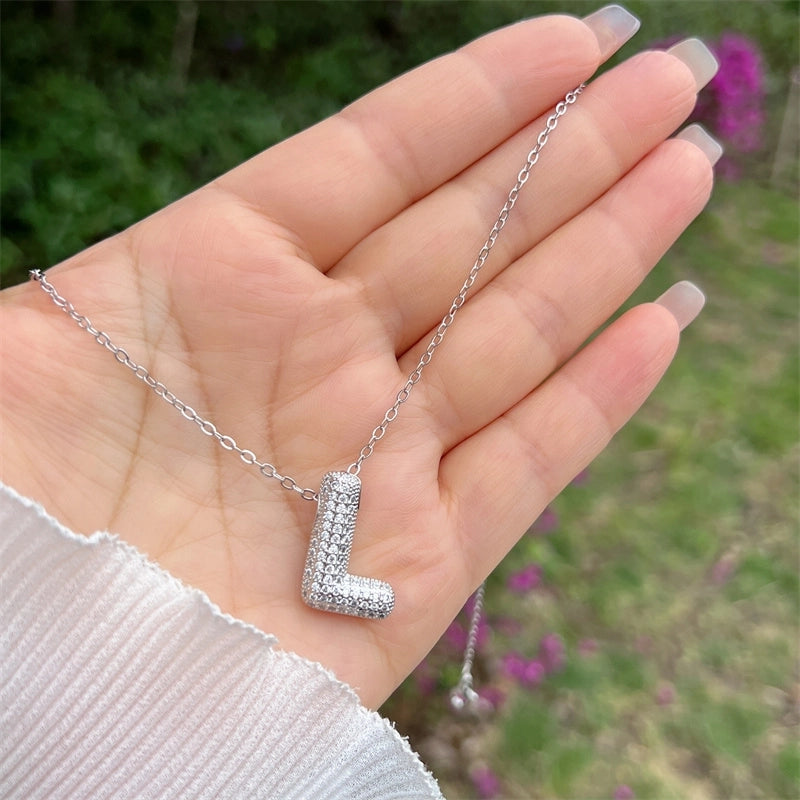 Copper 18K Gold Plated Hip-Hop Minimalist Classic Style Polishing Inlay Letter Zircon Pendant Necklace