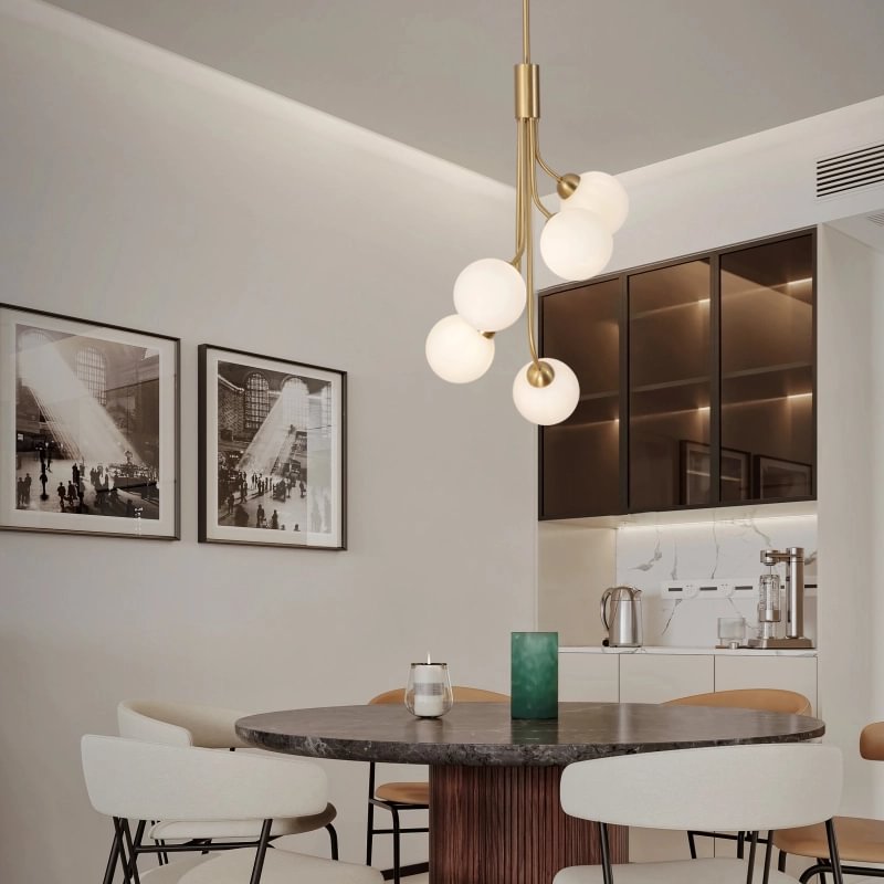 Contemporary Satin Brass Globe Chandelier