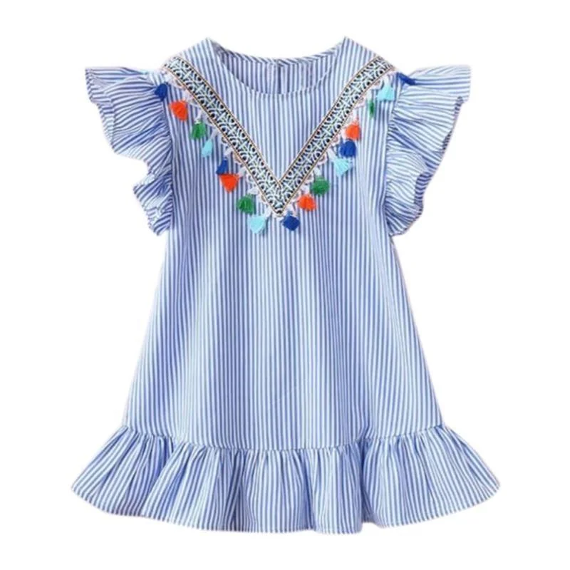 Summer Girls Tassel Flying Sleeve Dresses Stripe Cute Kids Party Dresses for Kids girls Princess Dress Tops Clothes