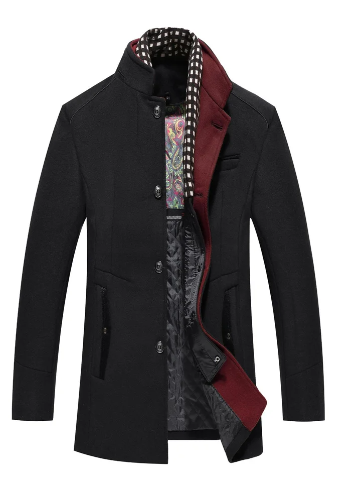 Middle-aged Men's Thickened Lapel Suit Collar Wool Tweed Coat Jacket Men's Medium-length Models-JRSEE