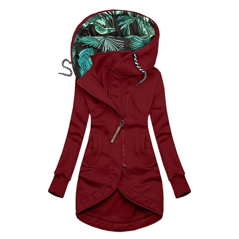 2021 Winter Casual Women Long Hoodies Sweatshirt Coat Zip Up Outerwears Hooded Jacket Female Pockets Plus Size Outwear Tops