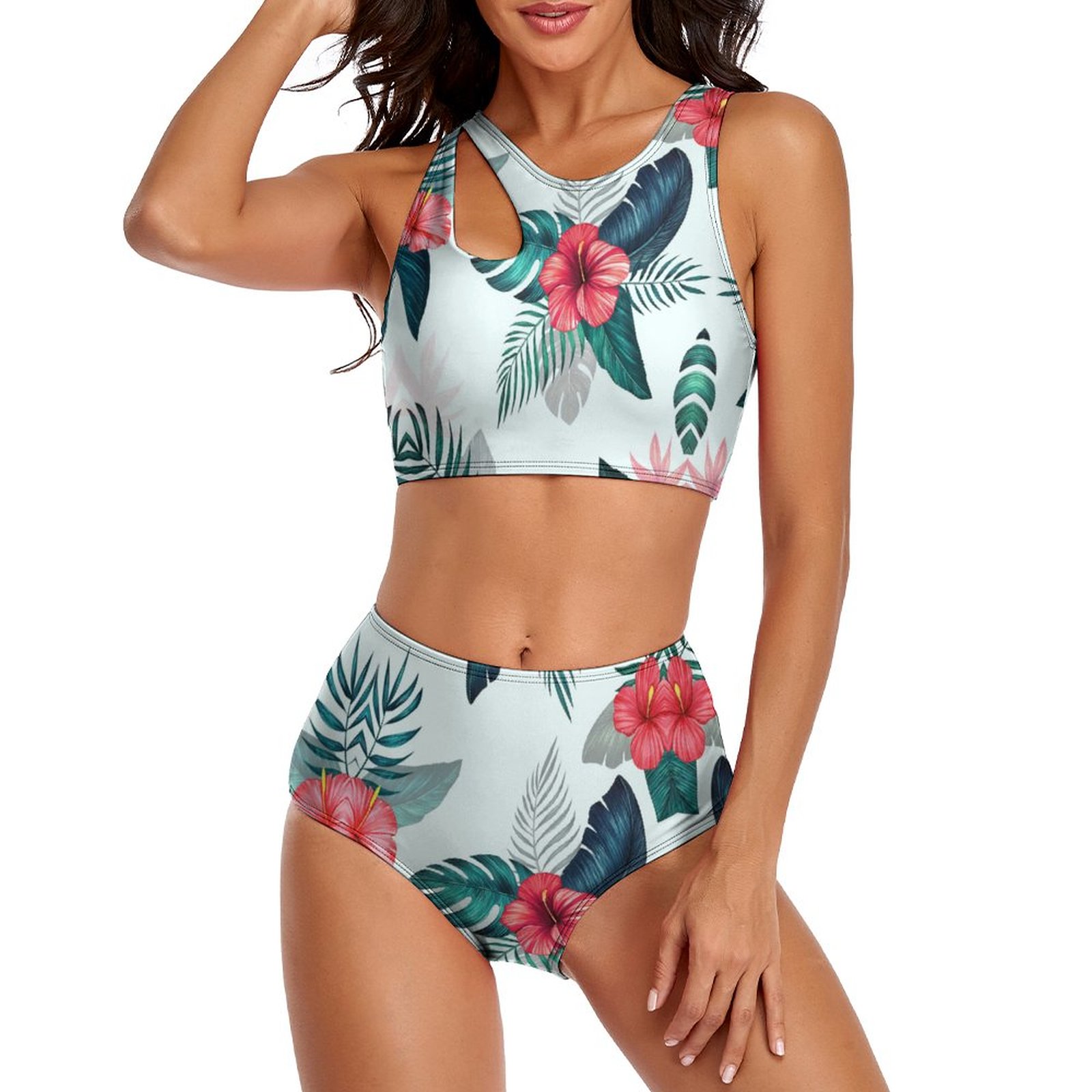 Women's Flowers and Plants High Waisted Two Piece Tankini Bathing Suits