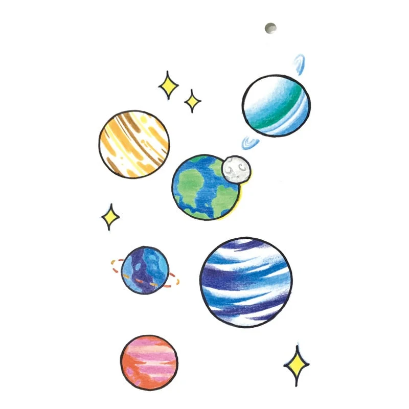 Small Waterproof Temporary Tattoo Sticker Colorful Feather Flower Leaves Planet Moon Women Body Art Wrist Neck Fake Tattoos Men