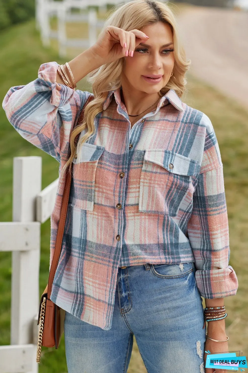 Double Take Plaid Dropped Shoulder Shacket