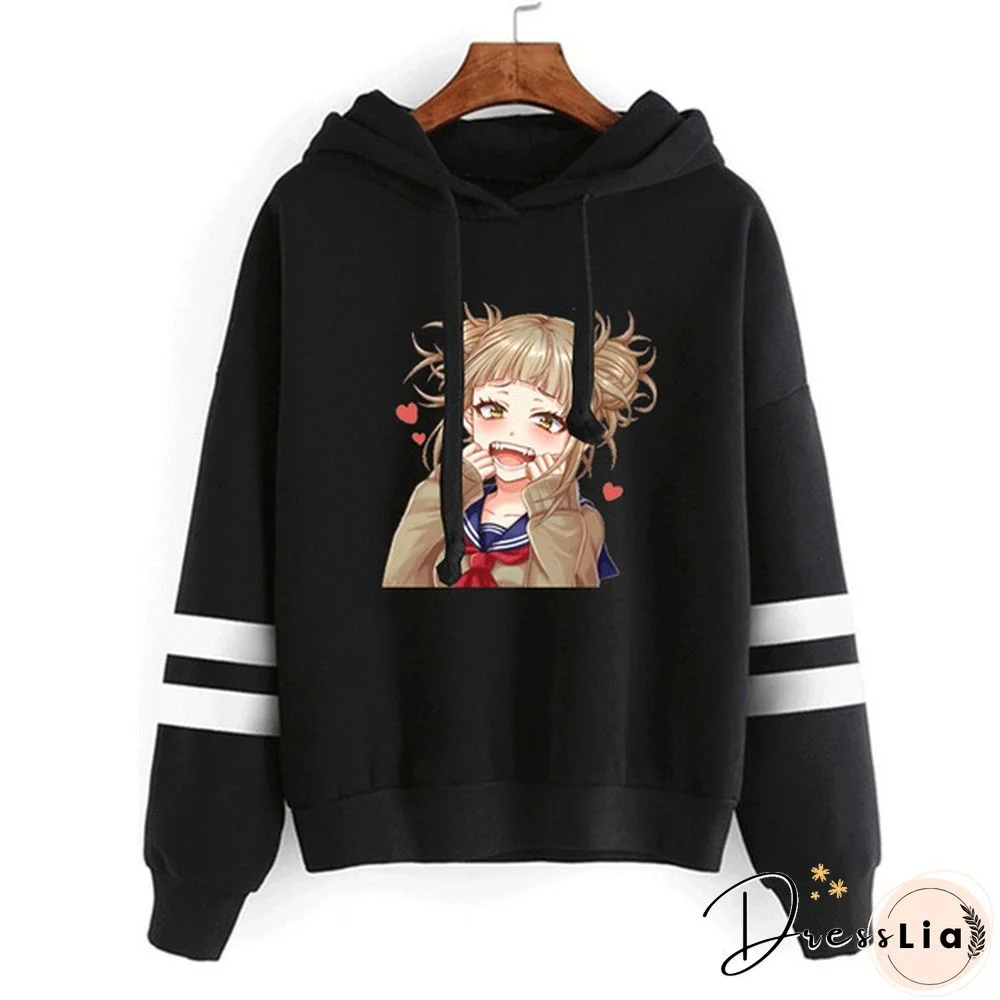 My Hero Academia Hoodies Cute Himiko Toga Graphic Printed Sweatshirt Womnen Casual Hooded Stripe Pullover