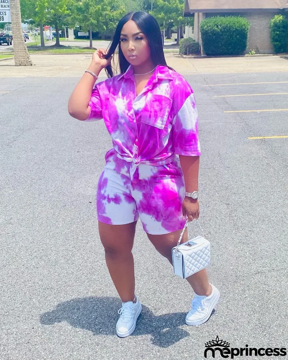 Plus Size Tie Dye Print Two Piece Shorts Set