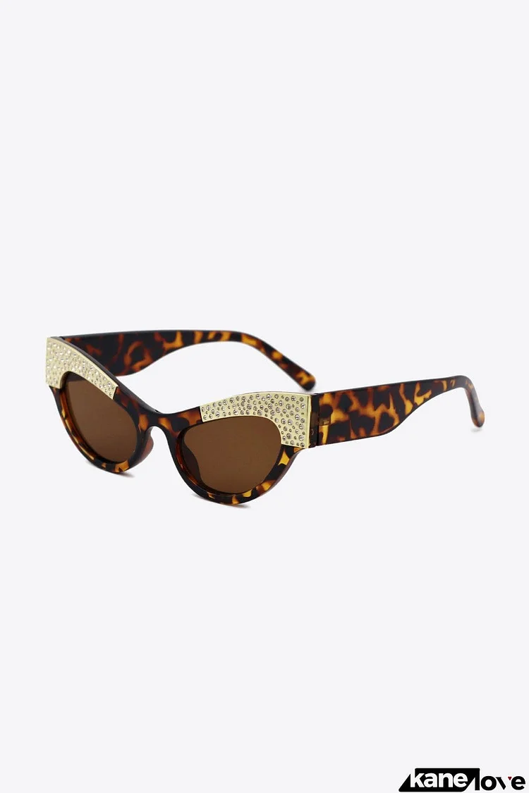 UV400 Rhinestone Trim Cat-Eye Sunglasses