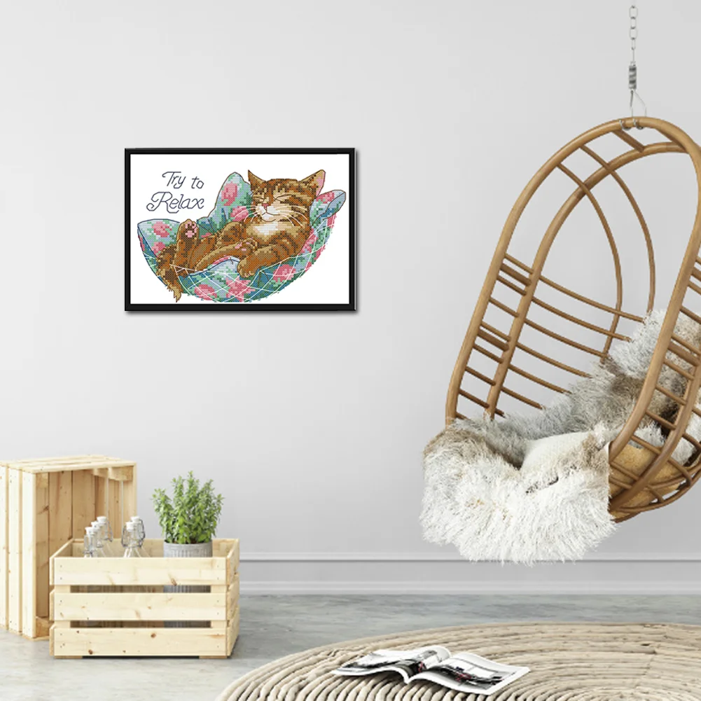 DIY Stamped Cross Stitch 14CT Partial Embroidery 25*17cm - Sleeping Cat