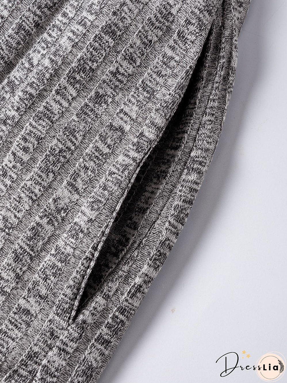 Textured Gray Ruffle Detail A-Line Midi Dress