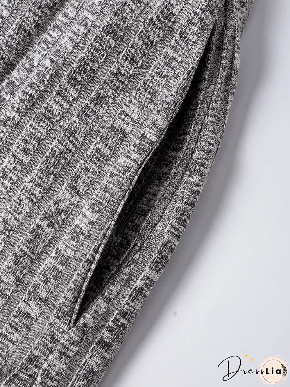 Textured Gray Ruffle Detail A-Line Midi Dress