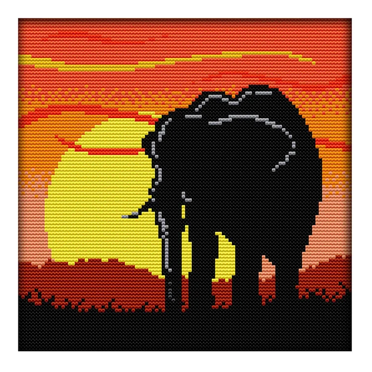 Joy Sunday-Sunset Elephant (23*23CM) 14CT Stamped Cross Stitch gbfke