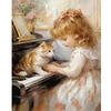 Piano chat fille-perceuse ronde peinture diamant-40*50cm