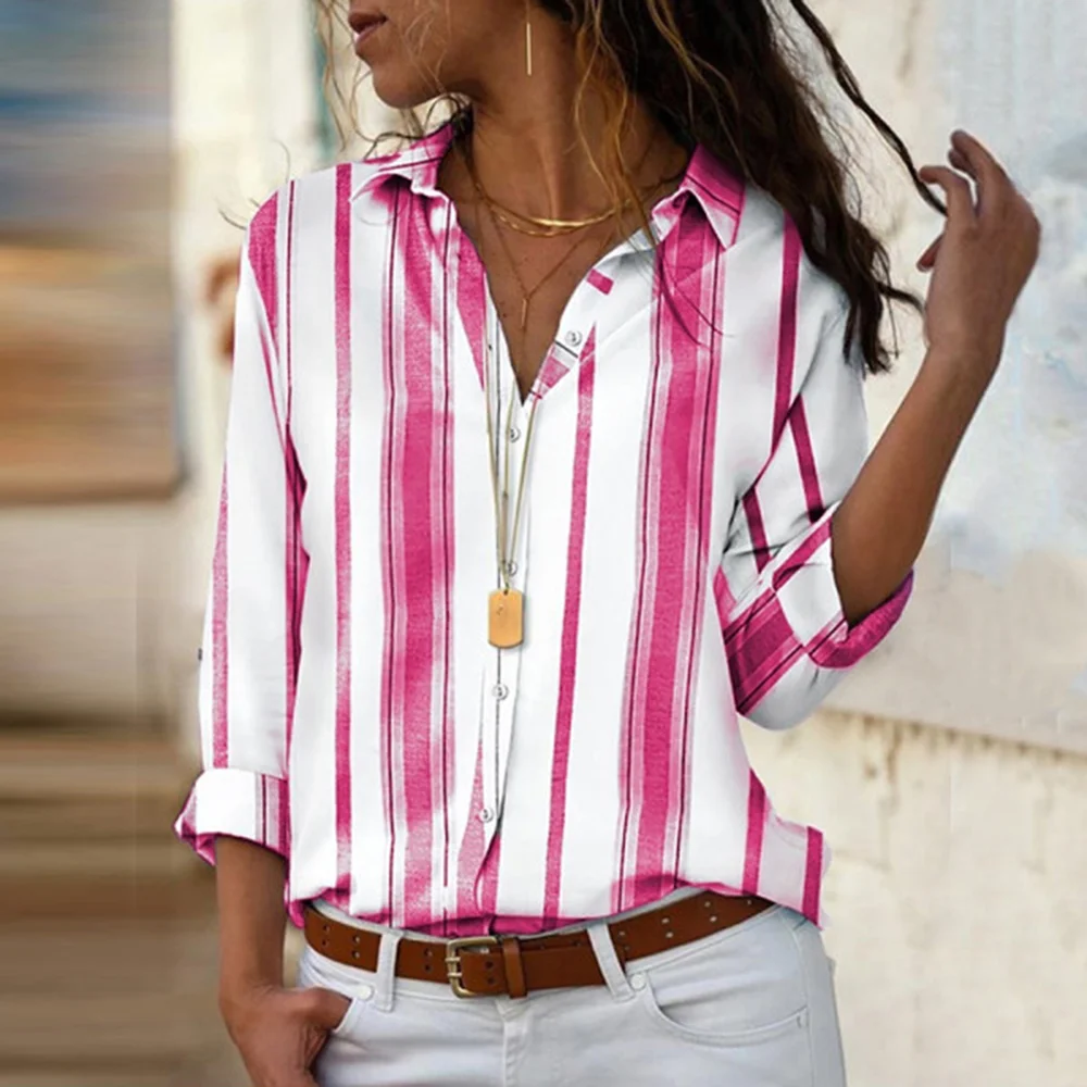 Fashion Striped Single-breasted Long Sleeve Blouse